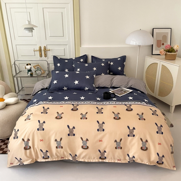 91家纺网 家纺一手货源 找家纺 米粒 2022新款芦荟棉四件套 星星兔