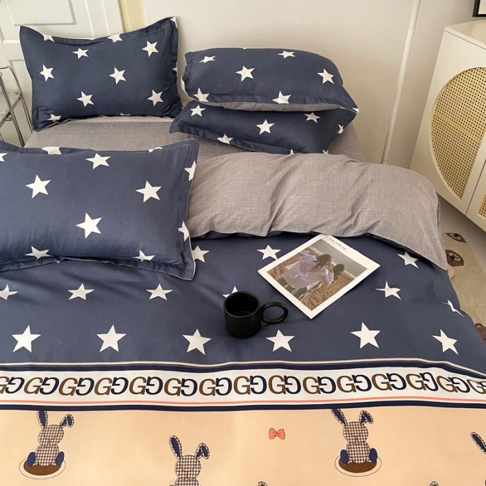 91家纺网 家纺一手货源 找家纺 米粒 2022新款芦荟棉四件套 星星兔