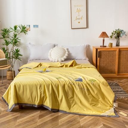 91家纺网 家纺一手货源 找家纺 米洛贝伊 2022新款全棉水洗棉夏被-读书熊 读书熊柠檬黄