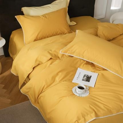 ins全棉水洗棉四件套北欧风贝壳边纯棉被套床单床笠简约床品