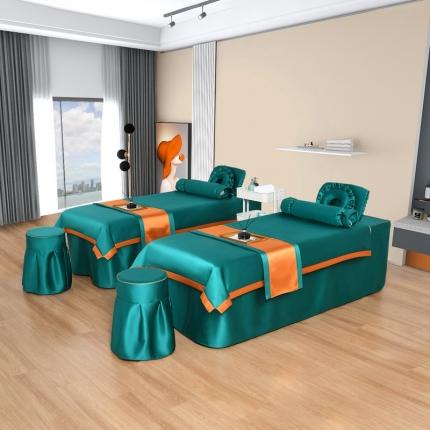 莉人坊美容床罩批发 2023贵妃段天丝美容床罩四件套 伦敦黛绿