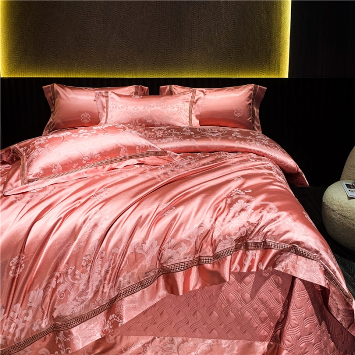 91家纺网 家纺一手货源 找家纺 OL家纺 升级版漏空丝加棉欧式大提花全棉家居床盖夹棉四件套 圣菲尔德-豆沙