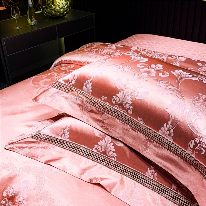 91家纺网 家纺一手货源 找家纺 OL家纺 升级版漏空丝加棉欧式大提花全棉家居床盖夹棉四件套 圣菲尔德-豆沙