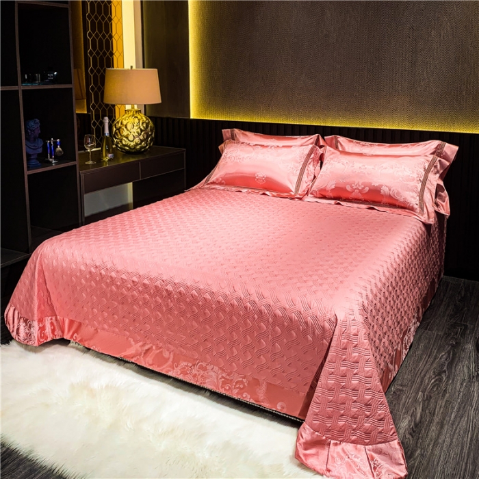 91家纺网 家纺一手货源 找家纺 OL家纺 升级版漏空丝加棉欧式大提花全棉家居床盖夹棉四件套 圣菲尔德-豆沙