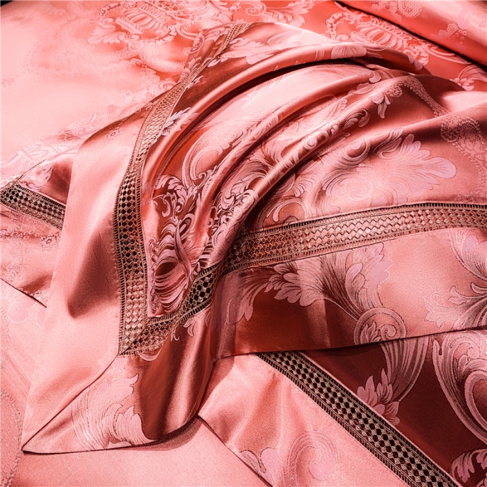 91家纺网 家纺一手货源 找家纺 OL家纺 升级版漏空丝加棉欧式大提花全棉家居床盖夹棉四件套 圣菲尔德-豆沙