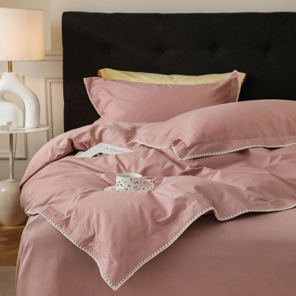 91家纺网 家纺一手货源 找家纺 ins全棉水洗棉四件套北欧风贝壳边纯棉被套床单床笠简约床品