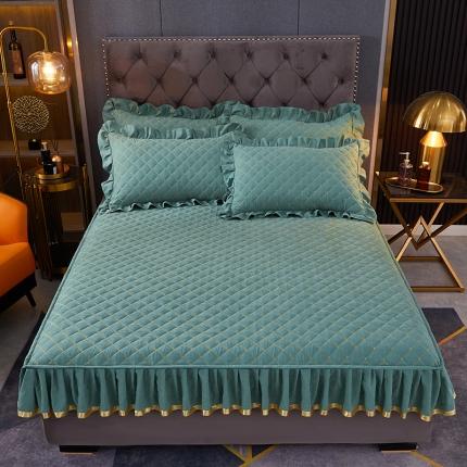 91家纺网 家纺一手货源 找家纺 屹成 2024新款高密亲肤天竺棉款夹棉床笠 孔雀绿