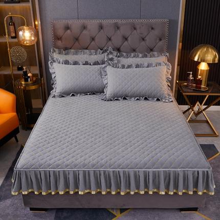 91家纺网 家纺一手货源 找家纺 屹成 2024新款高密亲肤天竺棉款夹棉床笠 经典灰