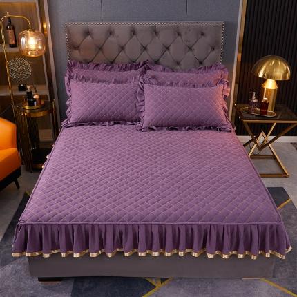 91家纺网 家纺一手货源 找家纺 屹成 2024新款高密亲肤天竺棉款夹棉床笠 玳瑁紫