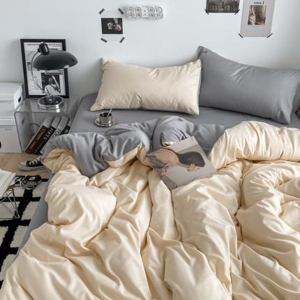 91家纺网 家纺一手货源 找家纺 火麒麟家纺 水洗棉ins风（四季予你系列）四件套 卡其-浅灰