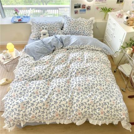 91家纺网 家纺一手货源 找家纺 总 桃子家居2022新款仙气奶油碎花少女心韩版花边纯棉四件套