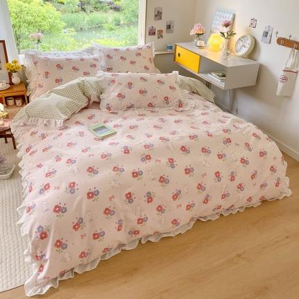 91家纺网 家纺一手货源 找家纺 总 桃子家居2022新款仙气奶油碎花少女心韩版花边纯棉四件套