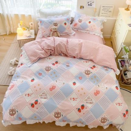 91家纺网 家纺一手货源 找家纺 总 桃子家居2022新款仙气奶油碎花少女心韩版花边纯棉四件套