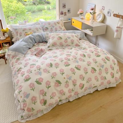 91家纺网 家纺一手货源 找家纺 总 桃子家居2022新款仙气奶油碎花少女心韩版花边纯棉四件套