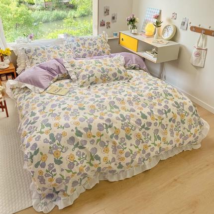 91家纺网 家纺一手货源 找家纺 总 桃子家居2022新款仙气奶油碎花少女心韩版花边纯棉四件套