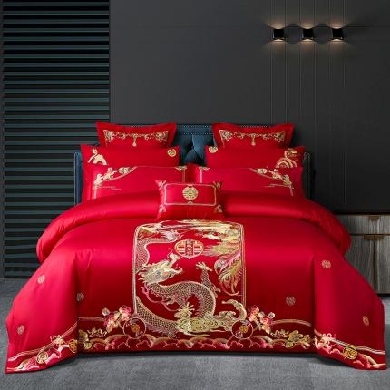 91家纺网 家纺一手货源 找家纺 博之洋 2022新款全棉刺绣婚庆四件套-龙凤呈祥