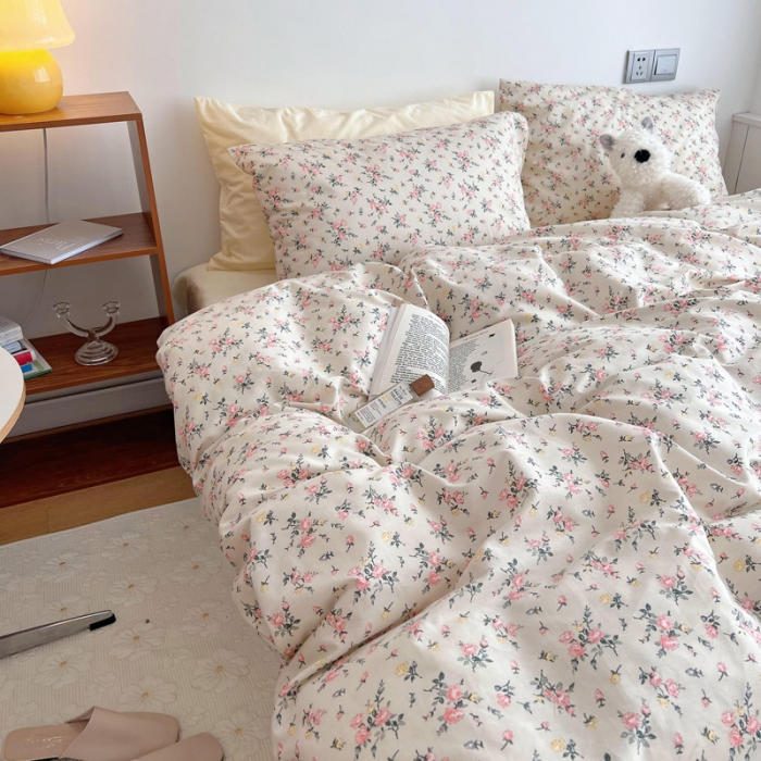 91家纺网 家纺一手货源 找家纺 艾沁 2022新款复古碎花纯棉四件套 东篱