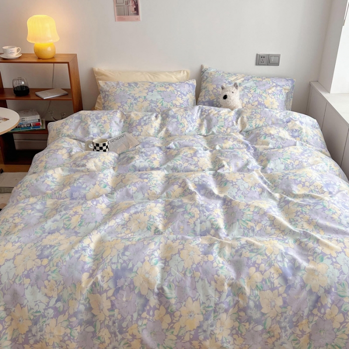 91家纺网 家纺一手货源 找家纺 艾沁 2022新款复古碎花纯棉四件套 香芋