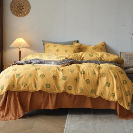 91家纺网 家纺一手货源 找家纺 黛馨 2025新款A类小清新双层纱四件套（实拍） 利奥（黄）