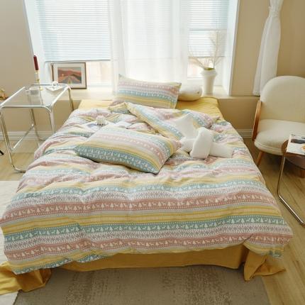 91家纺网 家纺一手货源 找家纺 黛馨 2025新款A类小清新双层纱四件套（实拍） 圣诞小鹿