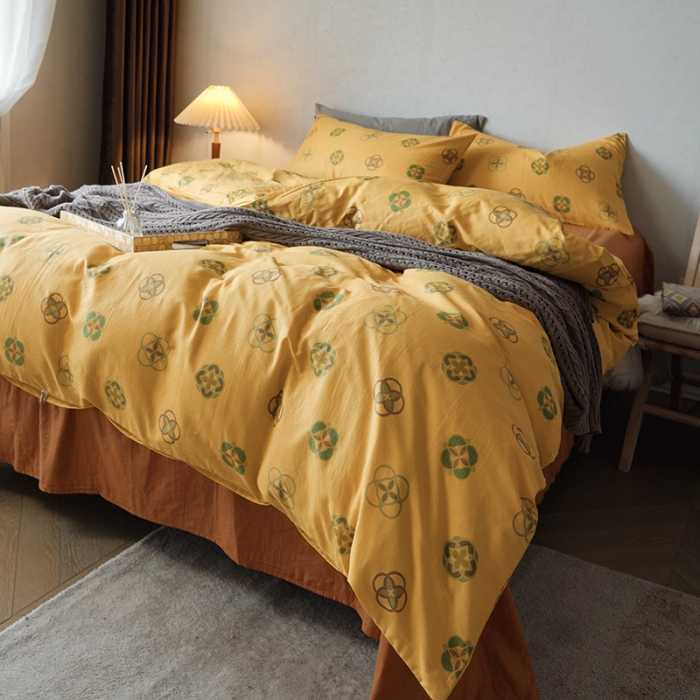 91家纺网 家纺一手货源 找家纺 黛馨 2025新款A类小清新双层纱四件套（实拍） 利奥（黄）