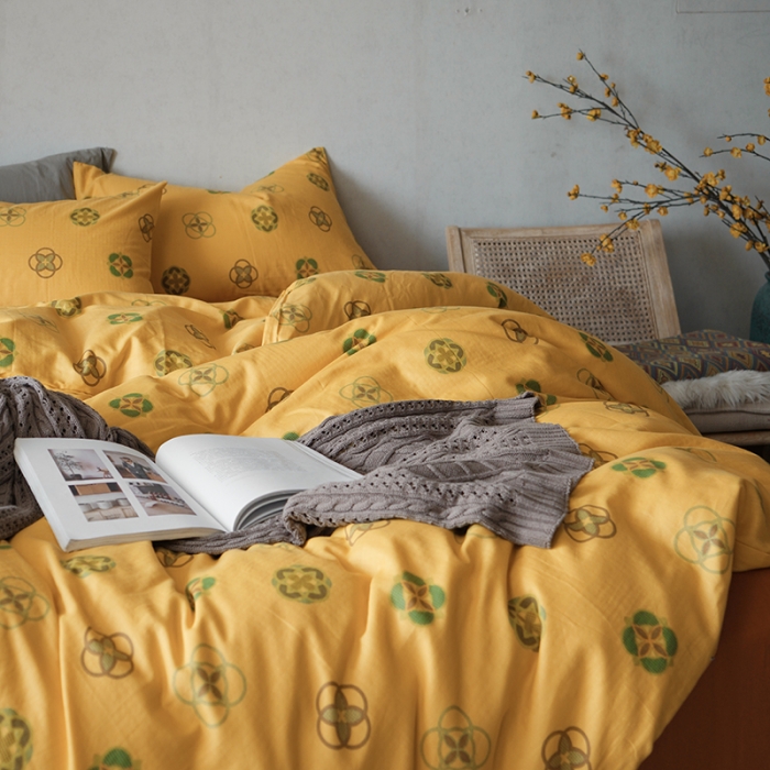 91家纺网 家纺一手货源 找家纺 黛馨 2025新款A类小清新双层纱四件套（实拍） 利奥（黄）