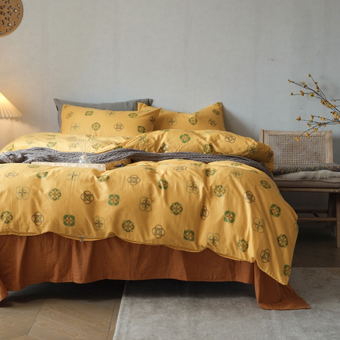 91家纺网 家纺一手货源 找家纺 黛馨 2025新款A类小清新双层纱四件套（实拍） 利奥（黄）