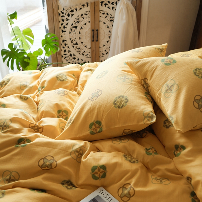 91家纺网 家纺一手货源 找家纺 黛馨 2025新款A类小清新双层纱四件套（实拍） 利奥（黄）