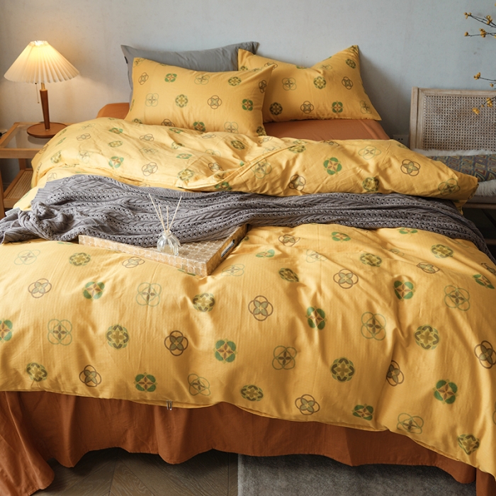 91家纺网 家纺一手货源 找家纺 黛馨 2025新款A类小清新双层纱四件套（实拍） 利奥（黄）