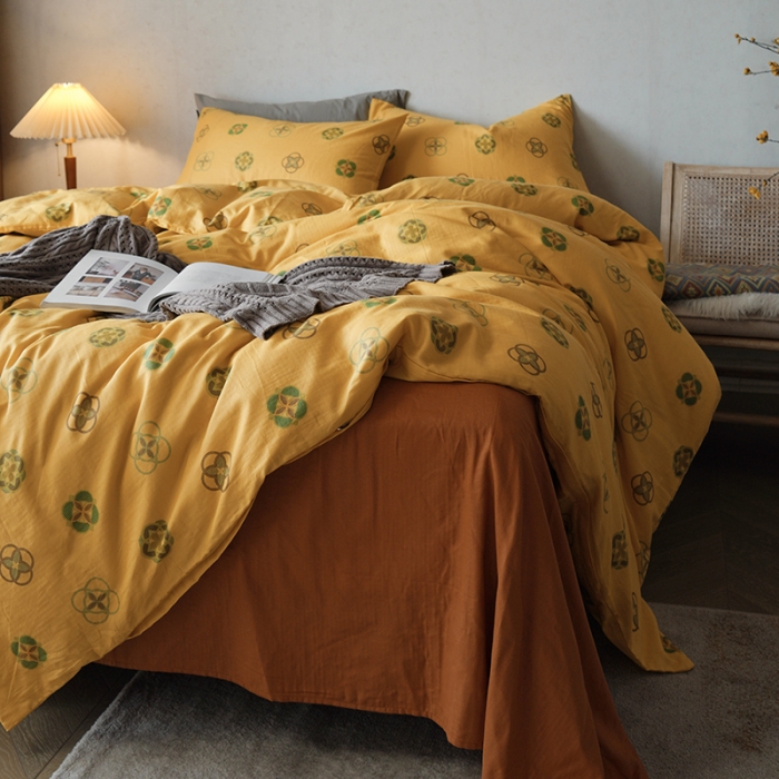 91家纺网 家纺一手货源 找家纺 黛馨 2025新款A类小清新双层纱四件套（实拍） 利奥（黄）