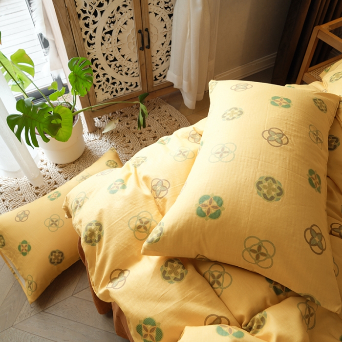 91家纺网 家纺一手货源 找家纺 黛馨 2025新款A类小清新双层纱四件套（实拍） 利奥（黄）