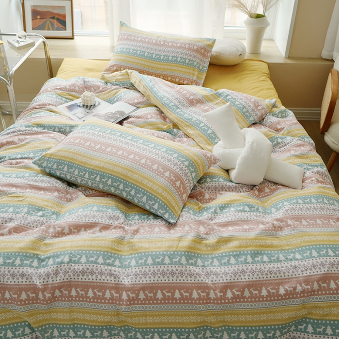 91家纺网 家纺一手货源 找家纺 黛馨 2025新款A类小清新双层纱四件套（实拍） 圣诞小鹿