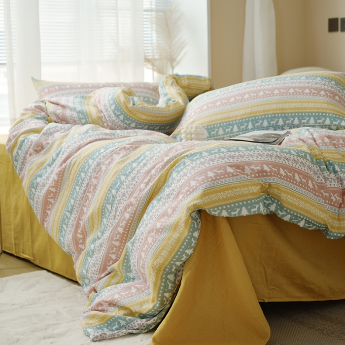 91家纺网 家纺一手货源 找家纺 黛馨 2025新款A类小清新双层纱四件套（实拍） 圣诞小鹿