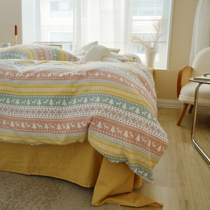 91家纺网 家纺一手货源 找家纺 黛馨 2025新款A类小清新双层纱四件套（实拍） 圣诞小鹿