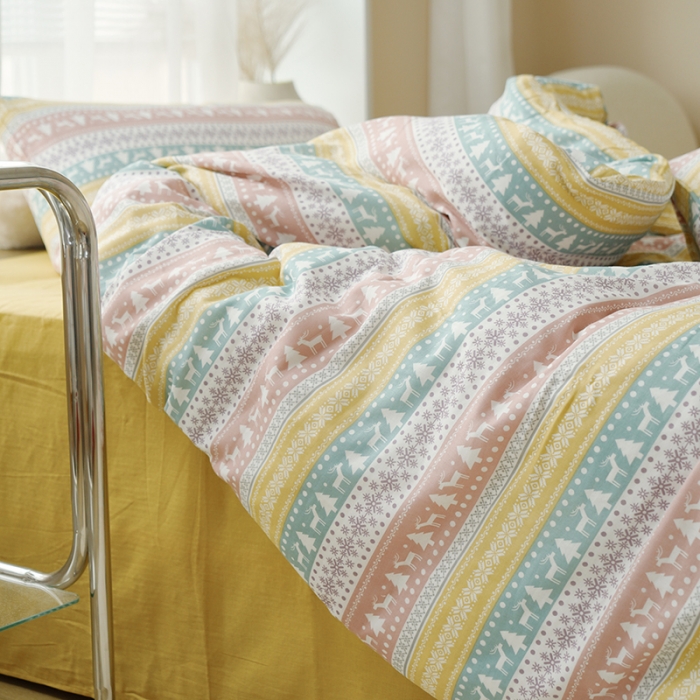 91家纺网 家纺一手货源 找家纺 黛馨 2025新款A类小清新双层纱四件套（实拍） 圣诞小鹿