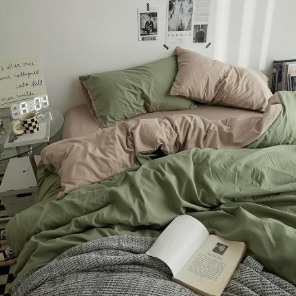 91家纺网 家纺一手货源 找家纺 优承佳 2023新款简约亲肤磨毛四件套系列 豆绿卡其