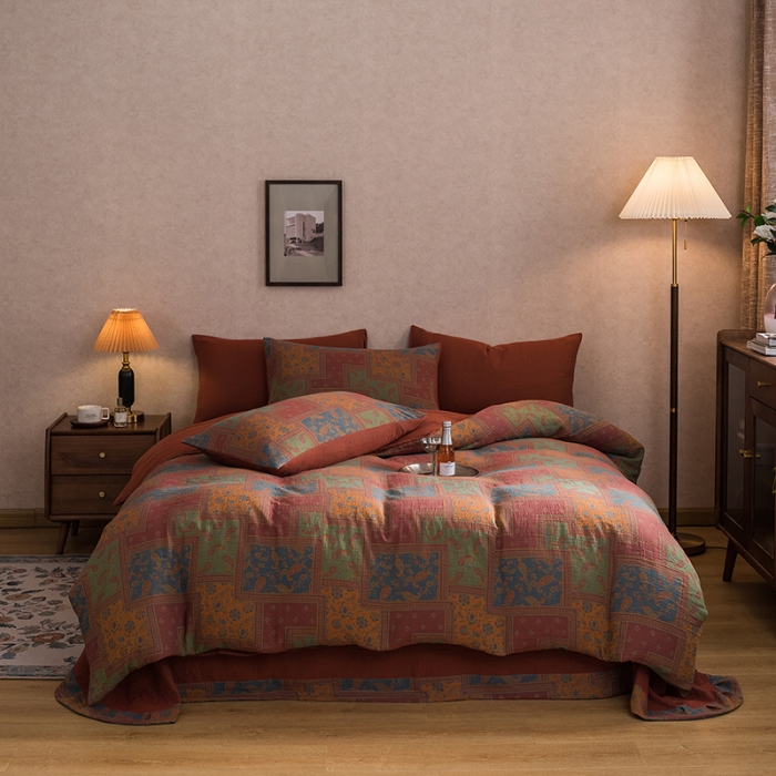 91家纺网 家纺一手货源 找家纺 黛馨 2023新款复古双层纱四件套 晨园幽香