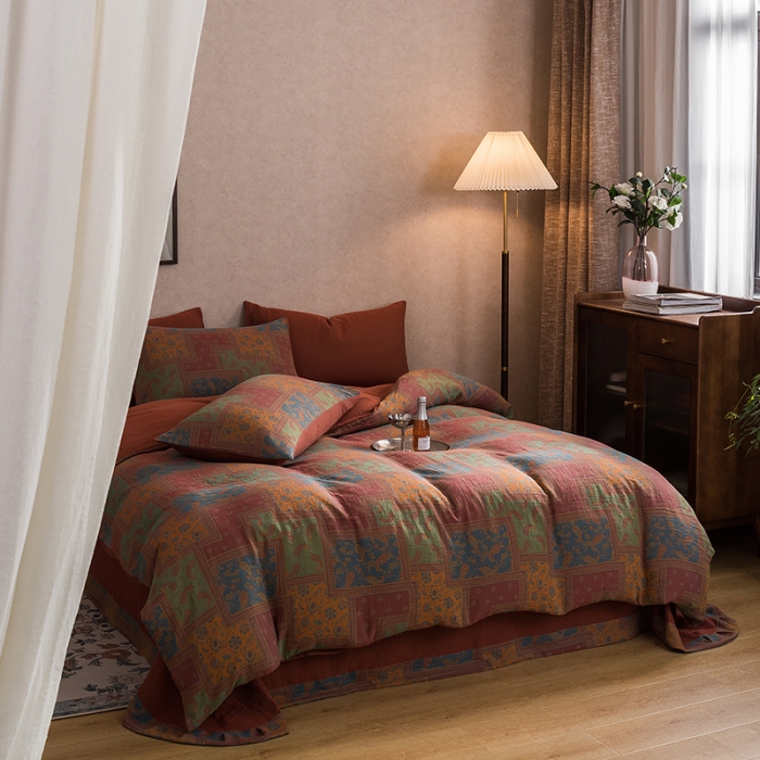 91家纺网 家纺一手货源 找家纺 黛馨 2023新款复古双层纱四件套 晨园幽香