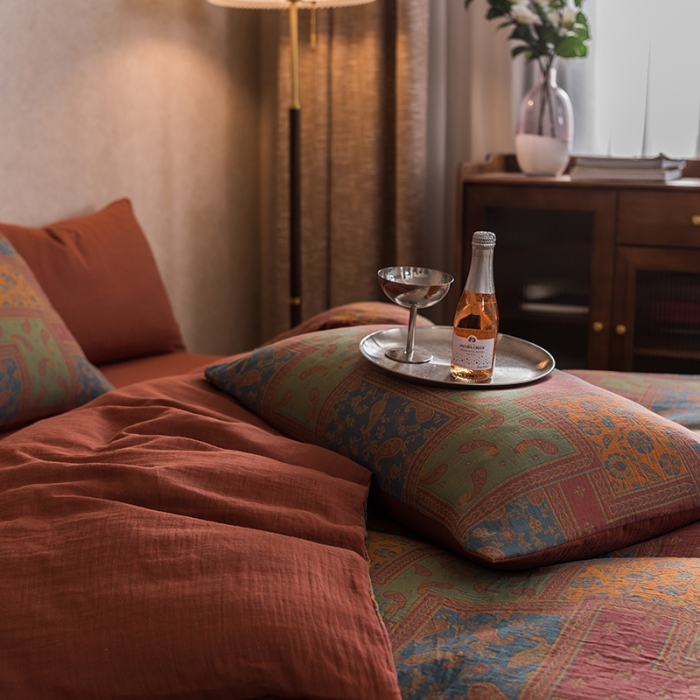 91家纺网 家纺一手货源 找家纺 黛馨 2023新款复古双层纱四件套 晨园幽香