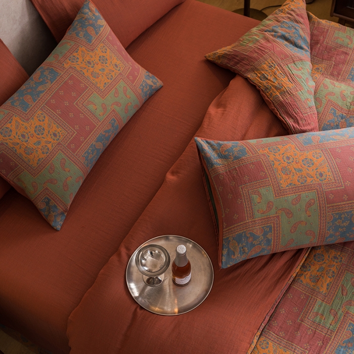 91家纺网 家纺一手货源 找家纺 黛馨 2023新款复古双层纱四件套 晨园幽香