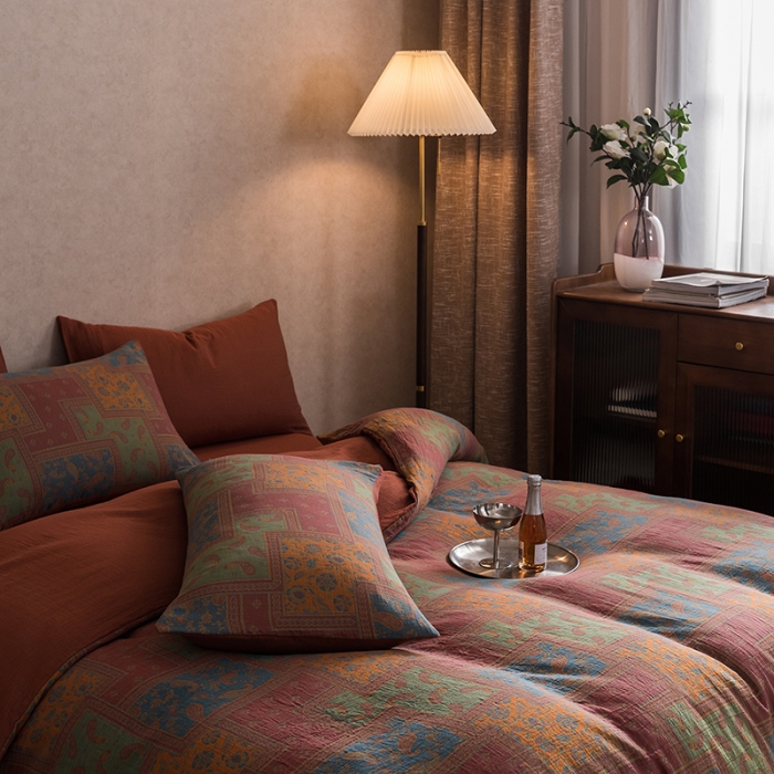 91家纺网 家纺一手货源 找家纺 黛馨 2023新款复古双层纱四件套 晨园幽香