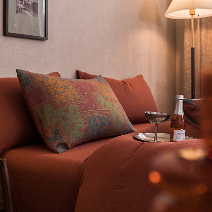 91家纺网 家纺一手货源 找家纺 黛馨 2023新款复古双层纱四件套 晨园幽香