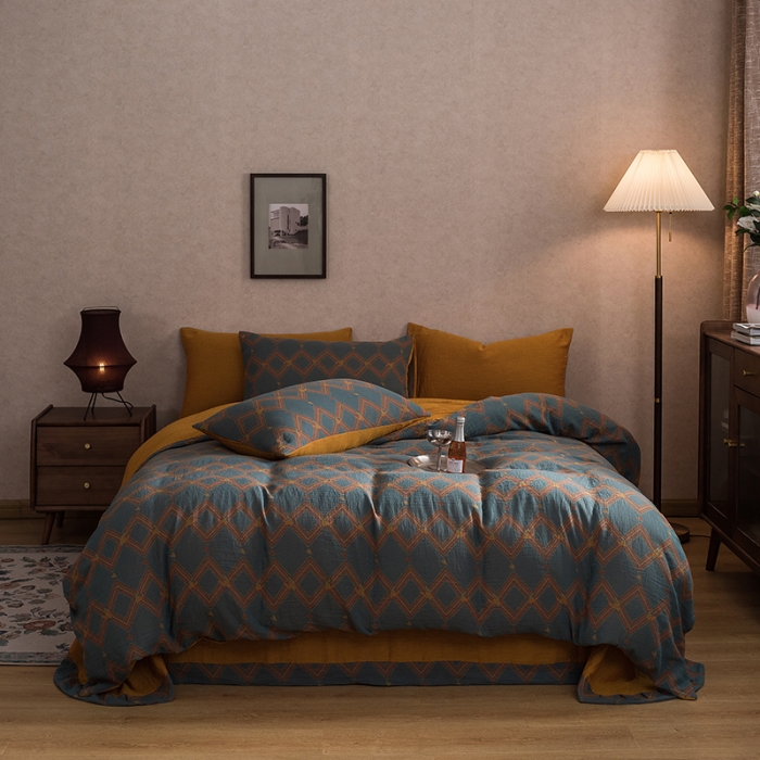 91家纺网 家纺一手货源 找家纺 黛馨 2023新款复古双层纱四件套 德尔斯