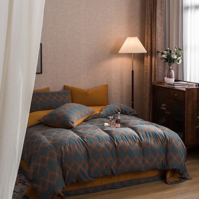 91家纺网 家纺一手货源 找家纺 黛馨 2023新款复古双层纱四件套 德尔斯