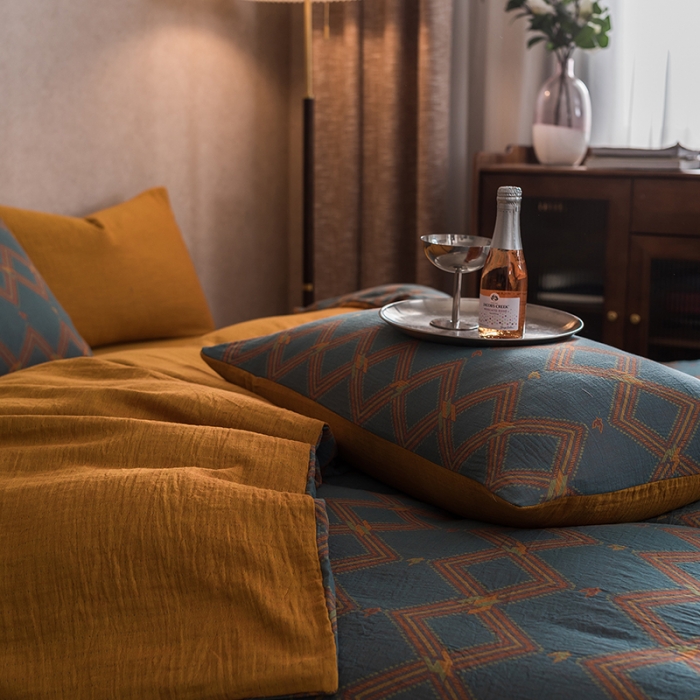 91家纺网 家纺一手货源 找家纺 黛馨 2023新款复古双层纱四件套 德尔斯