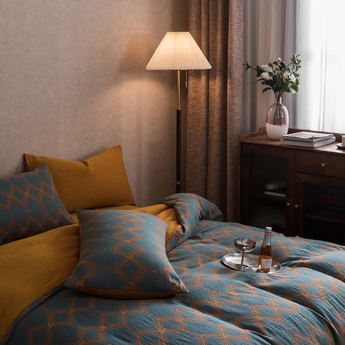 91家纺网 家纺一手货源 找家纺 黛馨 2023新款复古双层纱四件套 德尔斯