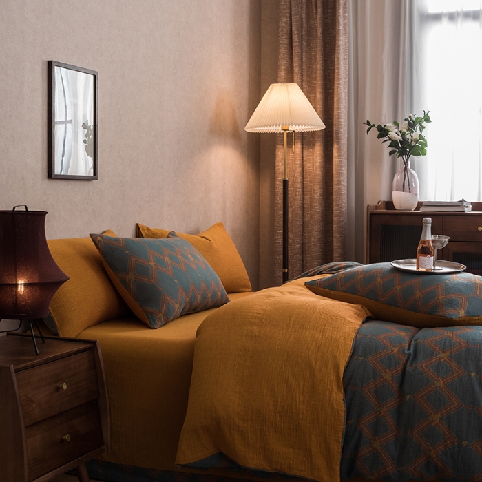 91家纺网 家纺一手货源 找家纺 黛馨 2023新款复古双层纱四件套 德尔斯