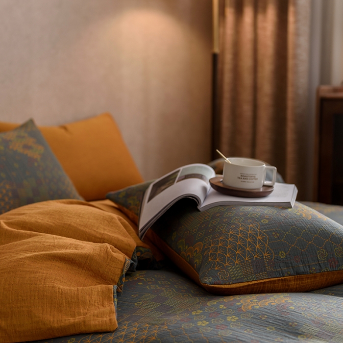 91家纺网 家纺一手货源 找家纺 黛馨 2023新款复古双层纱四件套 芬尼