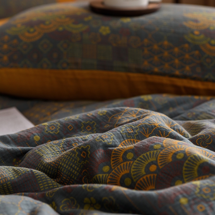 91家纺网 家纺一手货源 找家纺 黛馨 2023新款复古双层纱四件套 芬尼