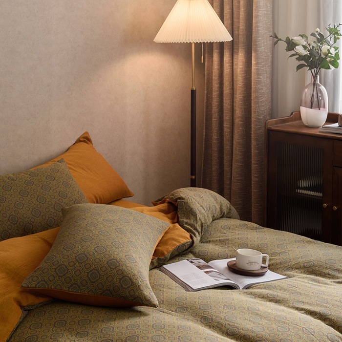 91家纺网 家纺一手货源 找家纺 黛馨 2023新款复古双层纱四件套 格伦-1